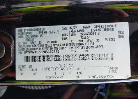 2022 Ford F-150 Xlt из США, поврежденный, VIN 1FTFW1E56NFA60212